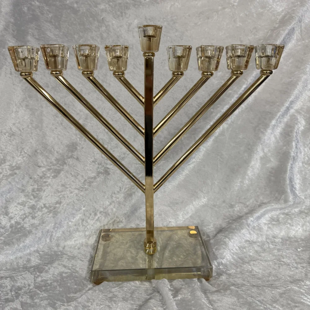 חנוכיית חב"ד זהב בסיס קריסטל